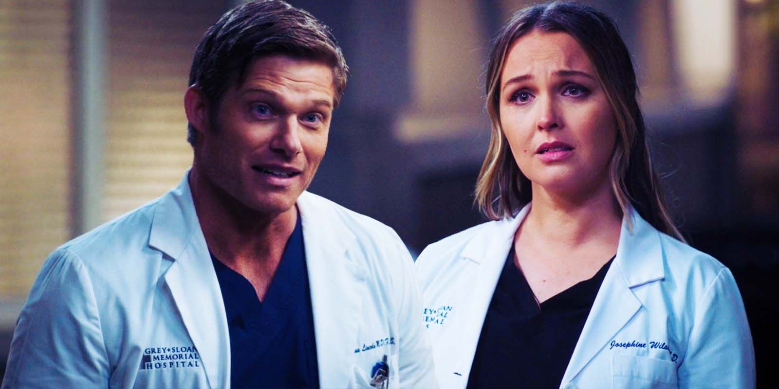 Chris Carmack as Atticus Link Lincoln and Camilla Luddington as Jo Wilson in Grey's Anatomy season 19