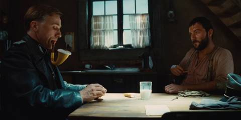 Hans Landa interrogates Monsieur LaPadite in his farmhouse in Inglourious Basterds