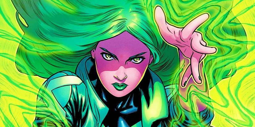 Close up of X-Men character Polaris using powers in the comics