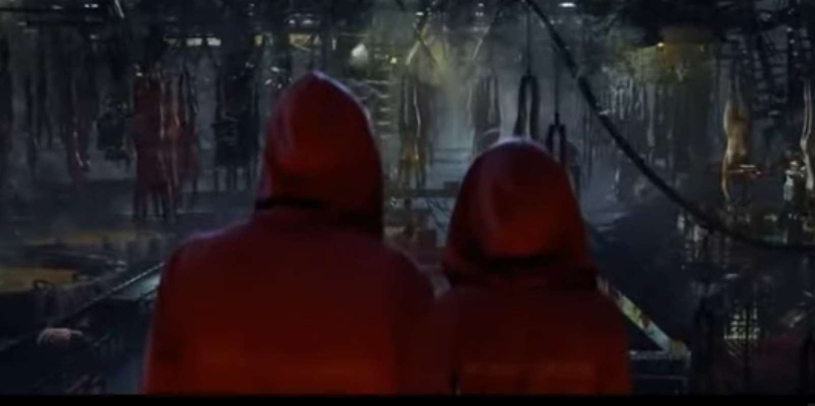Somni is shown a slaughterhouse, with the bodies of clones hanging upside-down