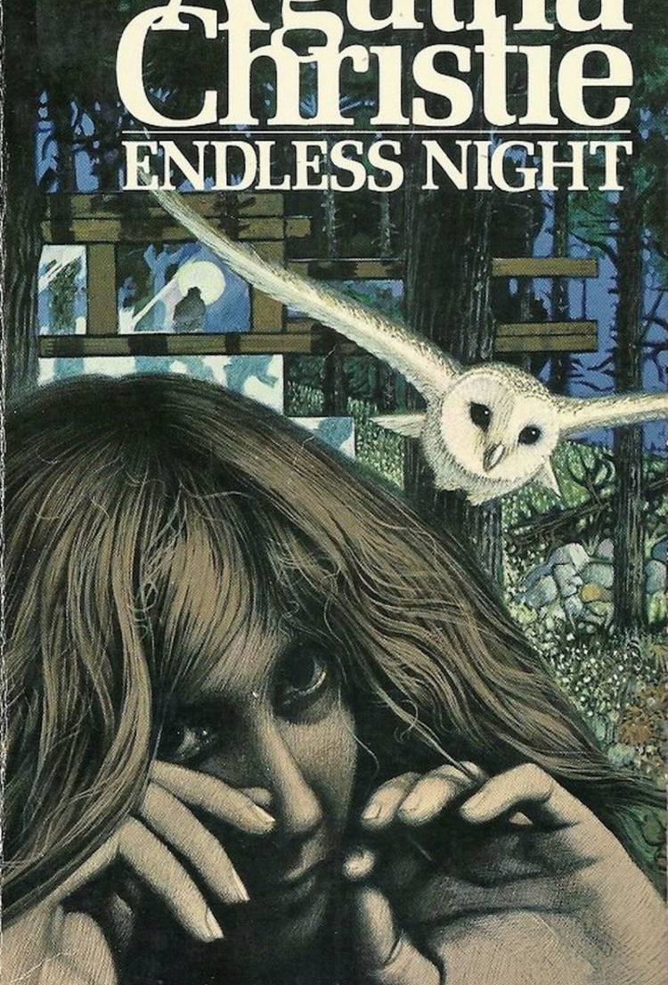 Cover art of Endless Night showing an owl flying and a girl putting her hands over her face.