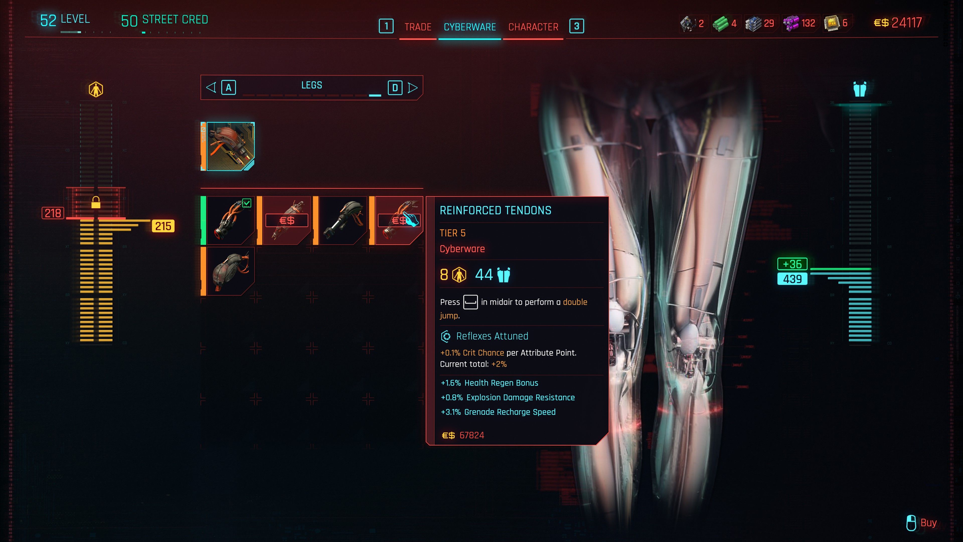 Cyberpunk 2077 Reinforced Tendons New Leg Cyberware