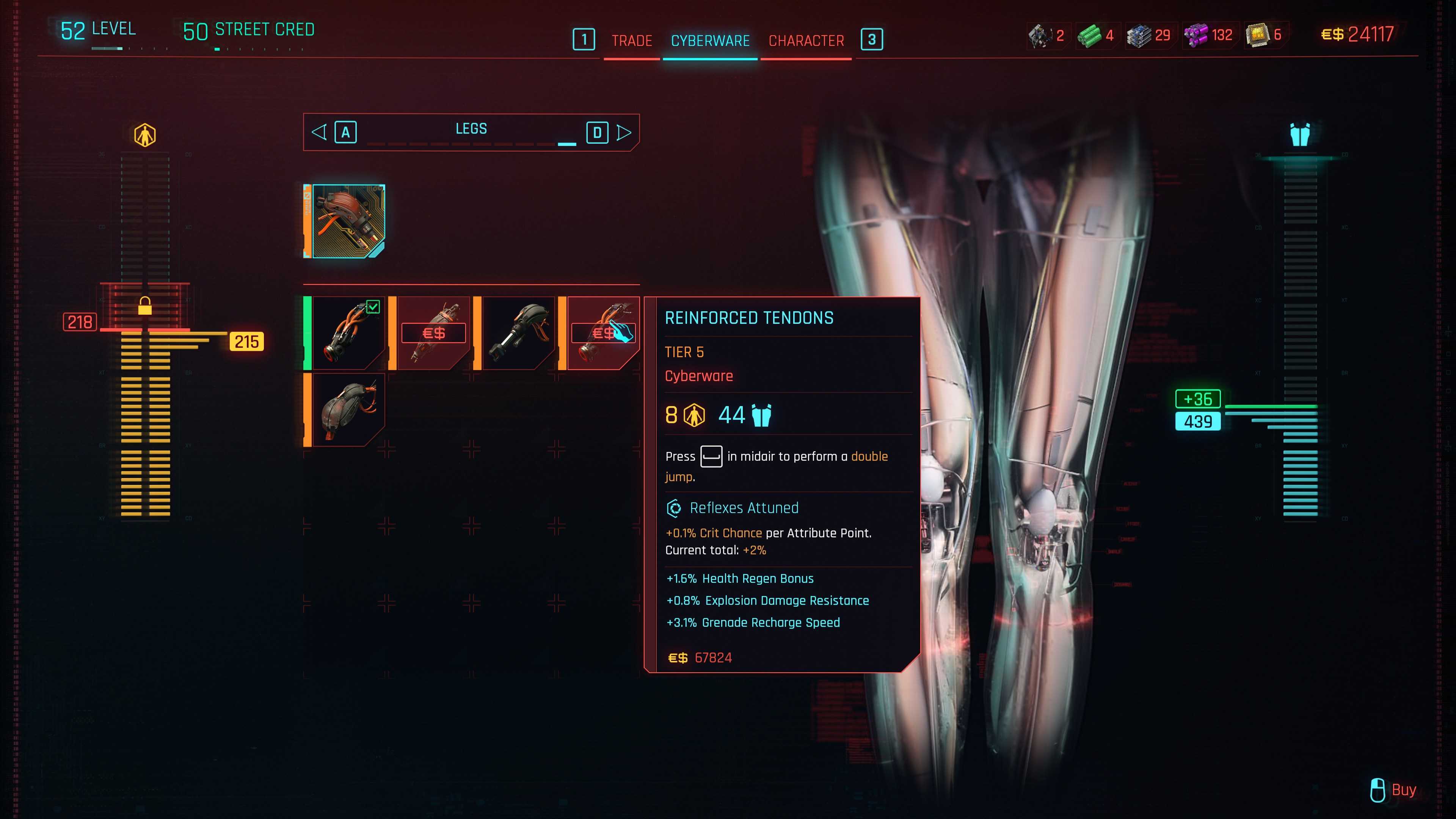 Cyberpunk 2077 Reinforced Tendons New Leg Cyberware