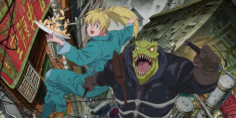 Dorohedoro's Kaiman and Nikaido posing around a warped world.