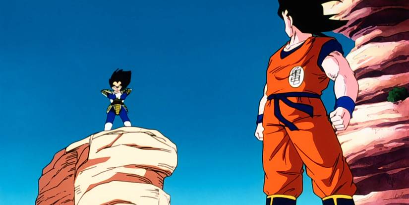 Goku and Vegeta stare down before their first battle