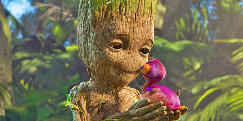 Groot with a creature in I am Groot