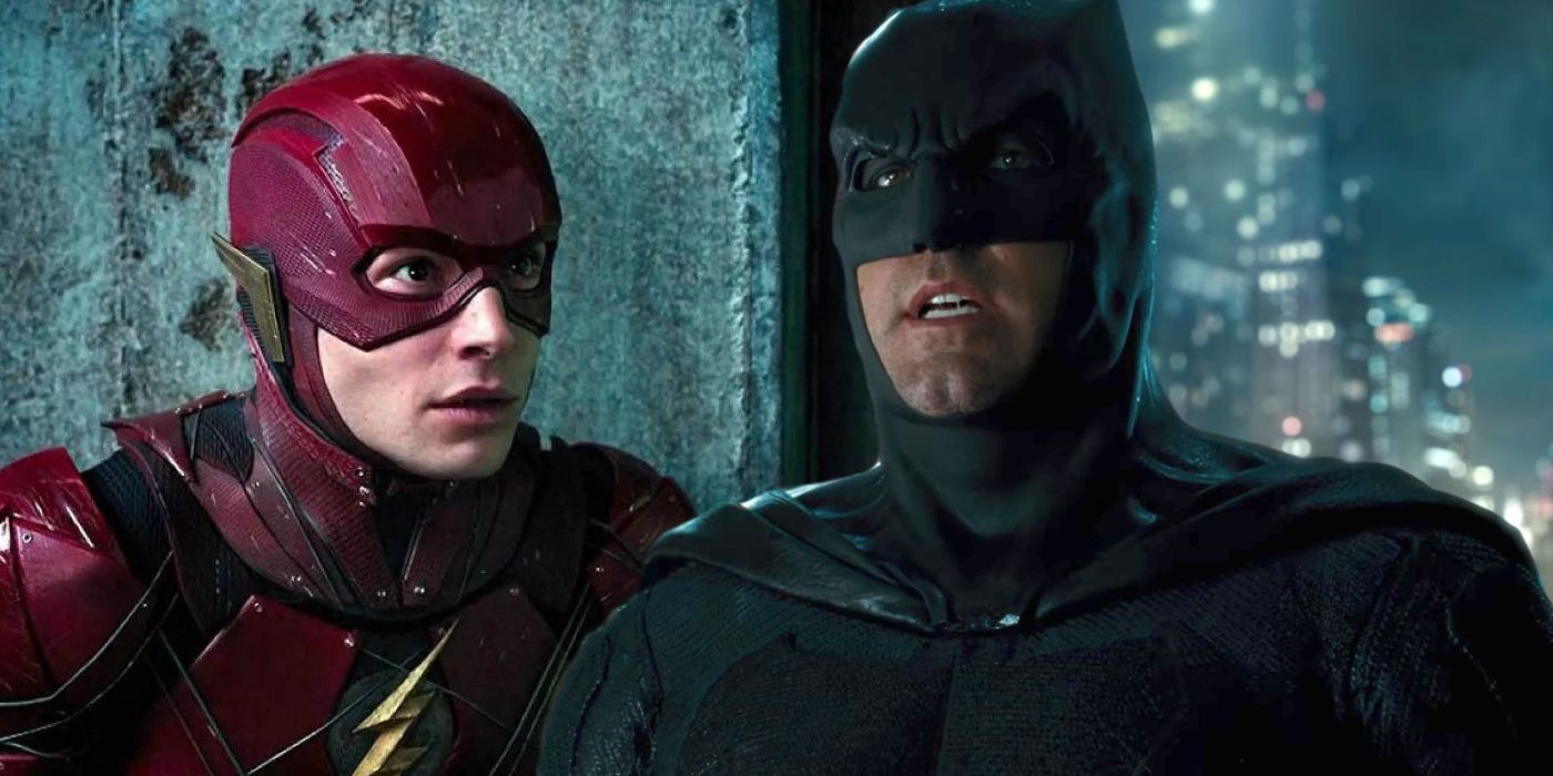 Ezra Miller as the Flash and Ben Affleck as Batman in Justice League (2017)