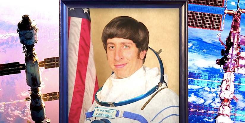 Howard's astronaut portrait in Young Sheldon with a backdrop of space stations