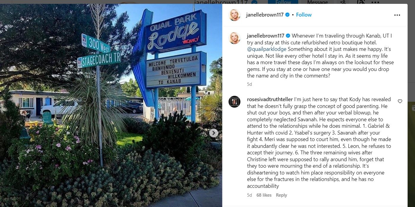 janelle brown sister wives retro hotel IG post