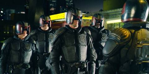 Judge Lex, Judge Kaplan, Judge Chan, and Judge Alvarez in Dredd 2012