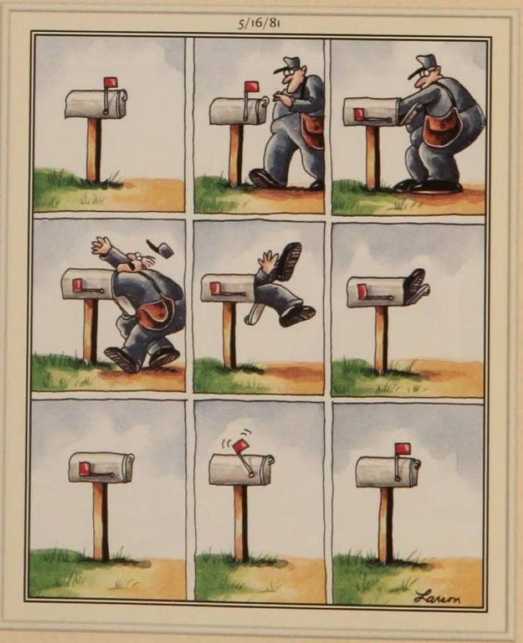 Mailbox eats mailman Far Side Comic