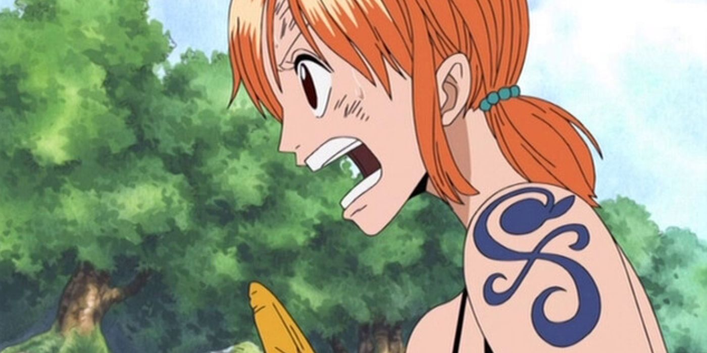 Nami's orange and pinwheel tattoo in the One Piece anime