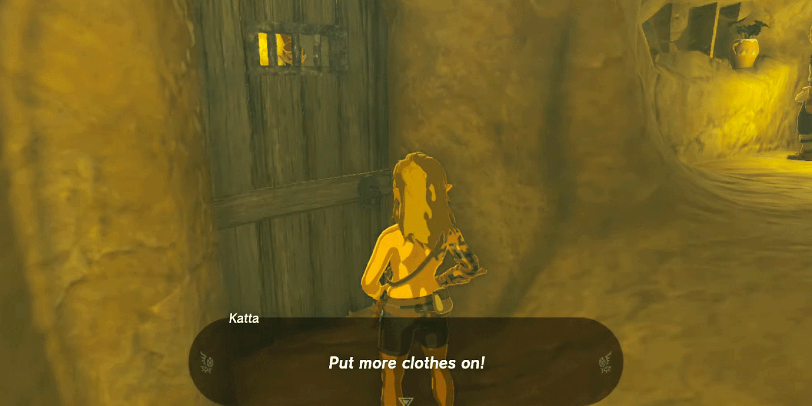A nude Link in Zelda Tears of the Kingdom.