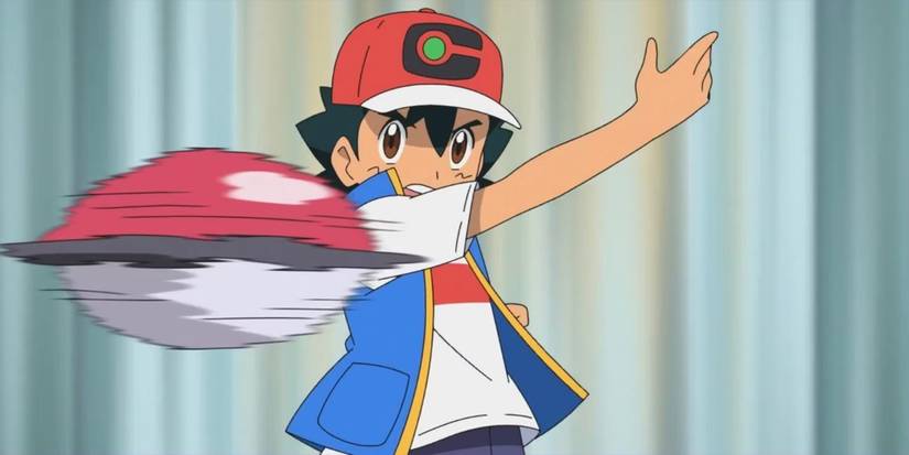 Ash joga uma Pokebola em Pokémon.