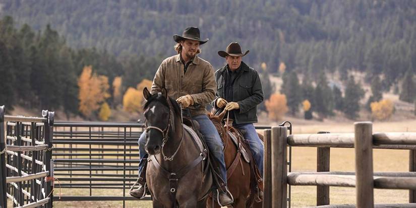 Kevin Costner and Luke Grimes as John and Kayce Dutton - Yellowstone