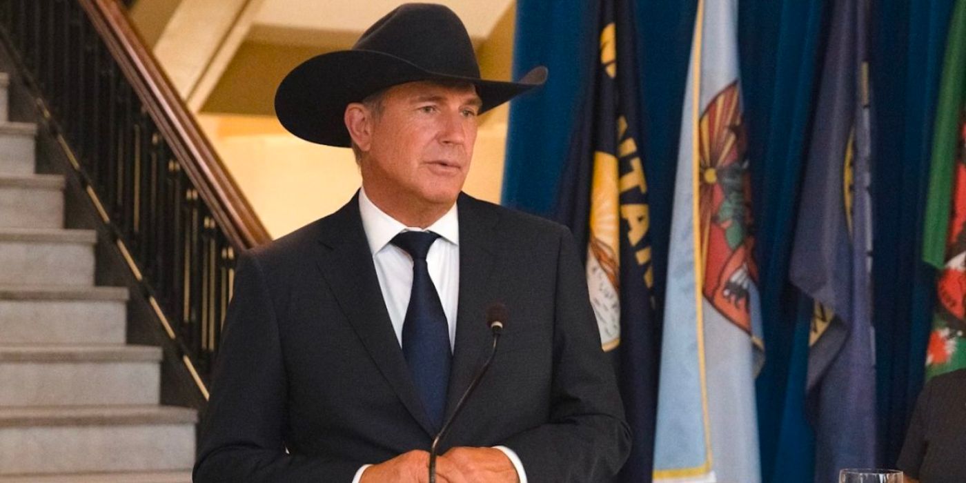 Kevin Costner looks concerned as Governor John Dutton on Yellowstone