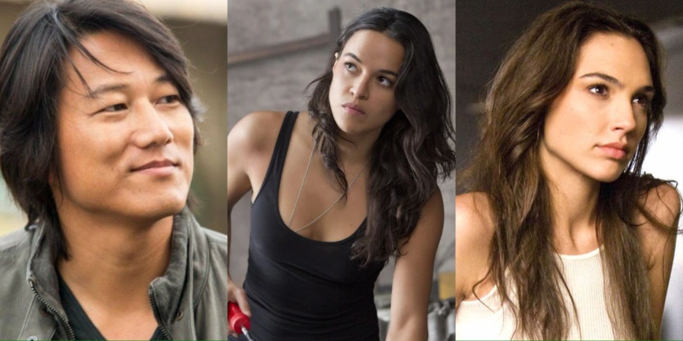 Split image of Han, Letty and Gisele in the Fast and Furious frachise