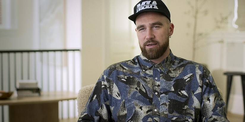 Travis Kelce wearing a cap in Kelce