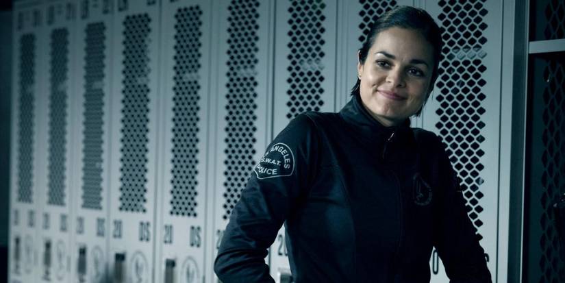 Chris smiling at the LAPD lockers in SWAT