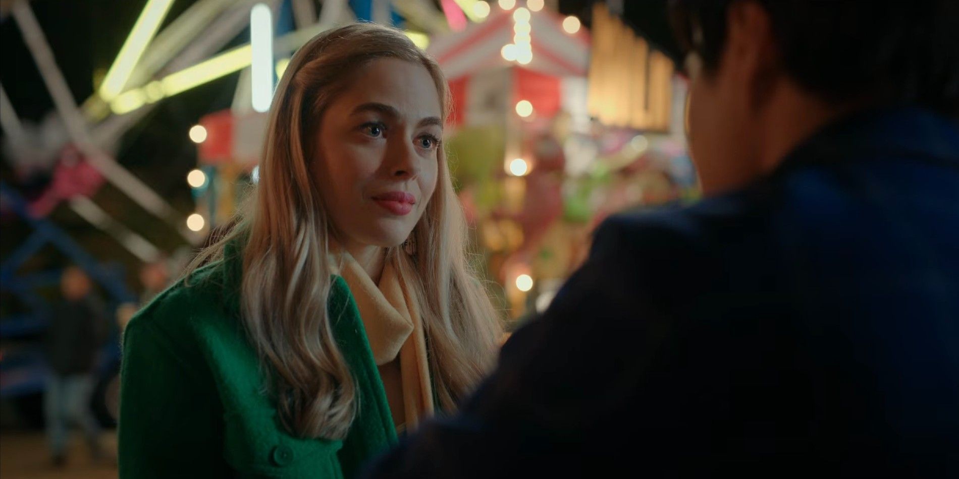 virgin river season 5 lizzie looking upset in a green coat