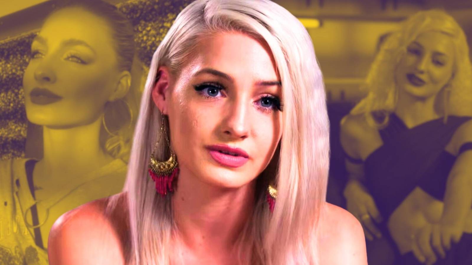 Welcome to Plathville Moriah Plath montage of moriah with pink hair yellow background