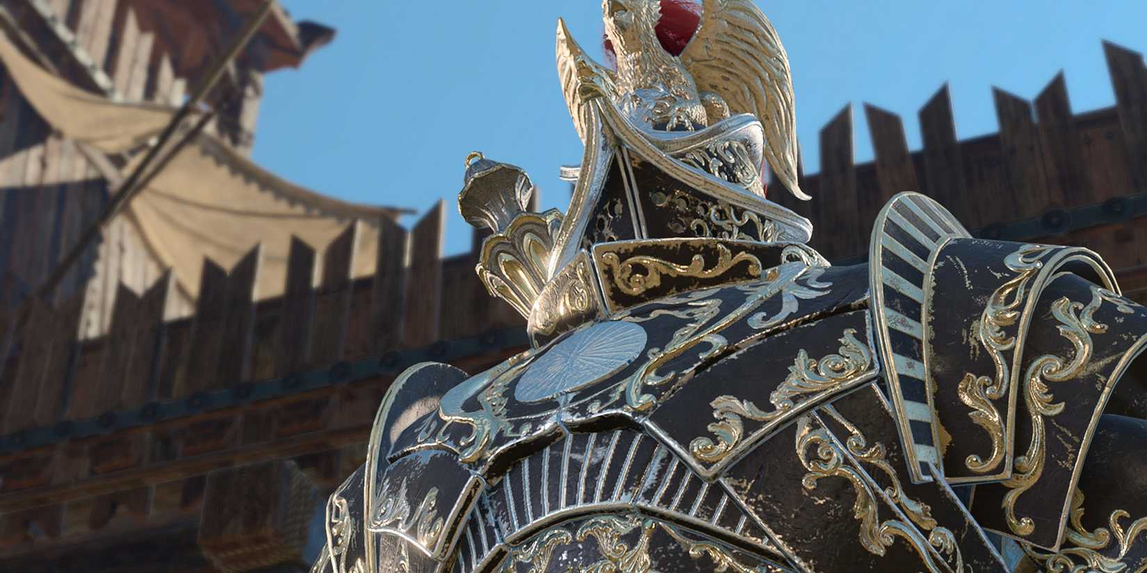 A heavily armored knight guarding Wyrm's Rock Fortress in Baldur's Gate 3.