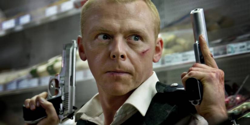 Angel with guns in supermarket in H๏τ Fuzz.