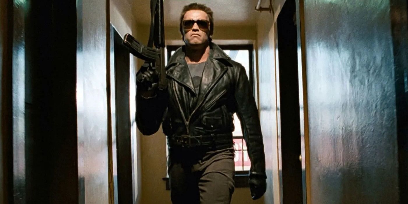Arnold Schwarzenegger as the T-800 with a Gun in Sunglasses in The Terminator