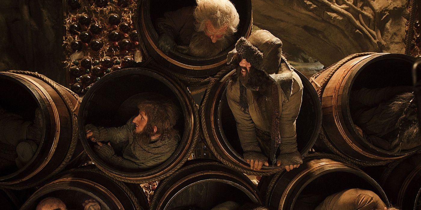 Thorin's Company in barrels from The Hobbit: The Desolation of Smaug