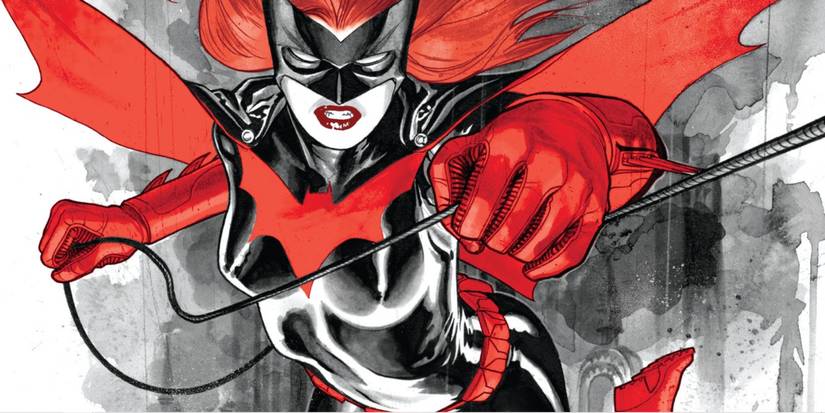 Schwarz-weiß-rote Kunst von Batwoman aus Detective Comics
