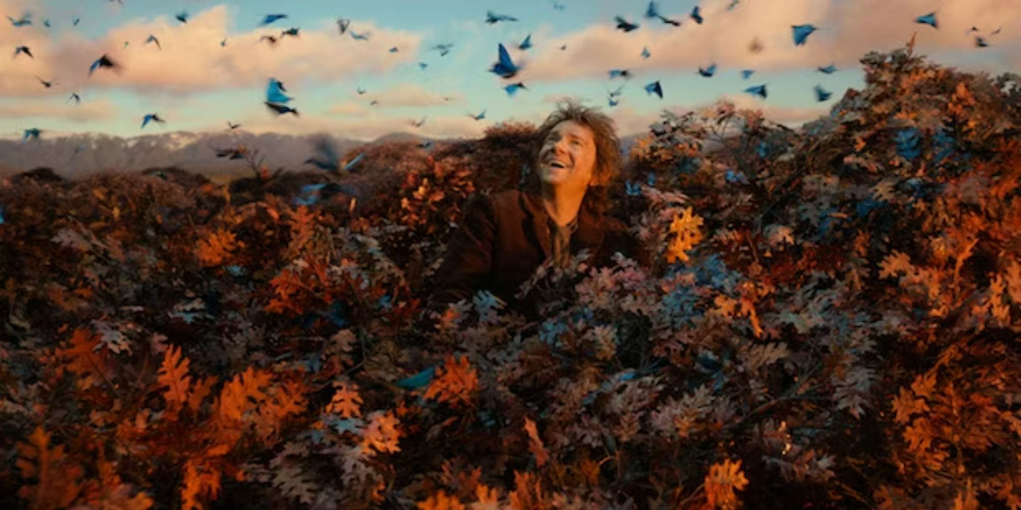 Martin Freeman as Bilbo Baggins Smiling at the Butterflies in The Hobbit: The Desolation of Smaug