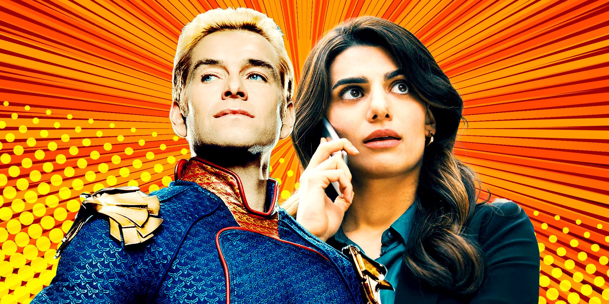 Antony Starr as Homelander and Claudia Doumit as Victoria Neuman in The Boys