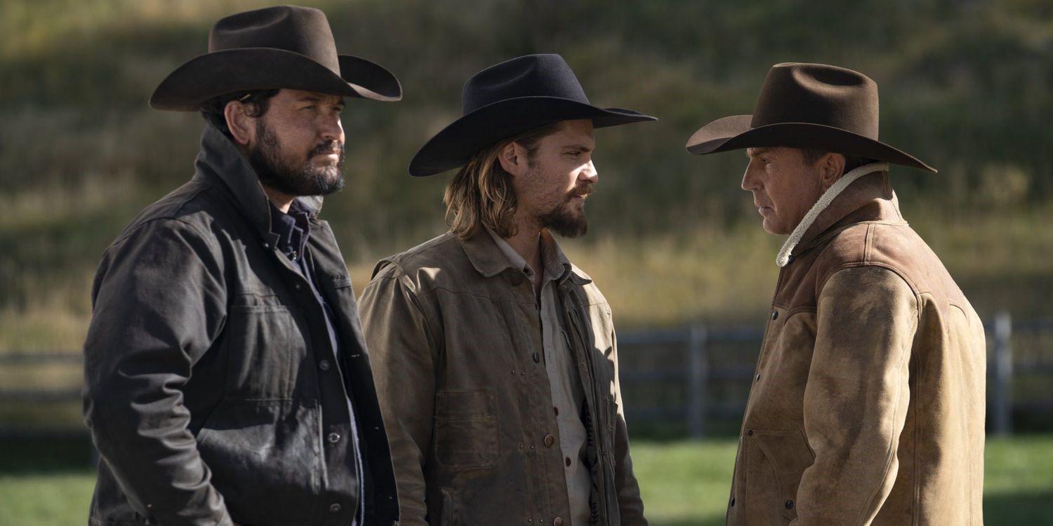 John Dutton is outside talking to two characters in Yellowstone