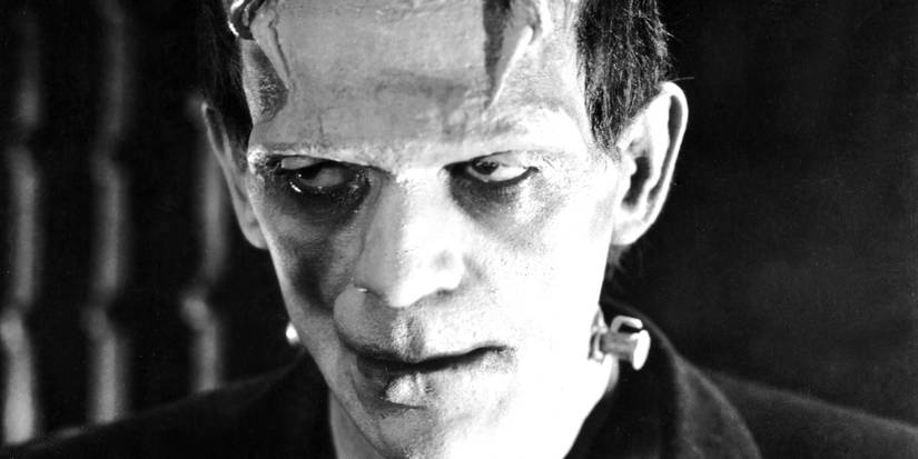 Close-up de Boris Karloff como o monstro em Frankenstein da Universal.
