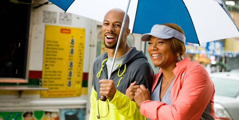 Common e Queen Latifah debaixo de um guarda-chuva em Just Wright.