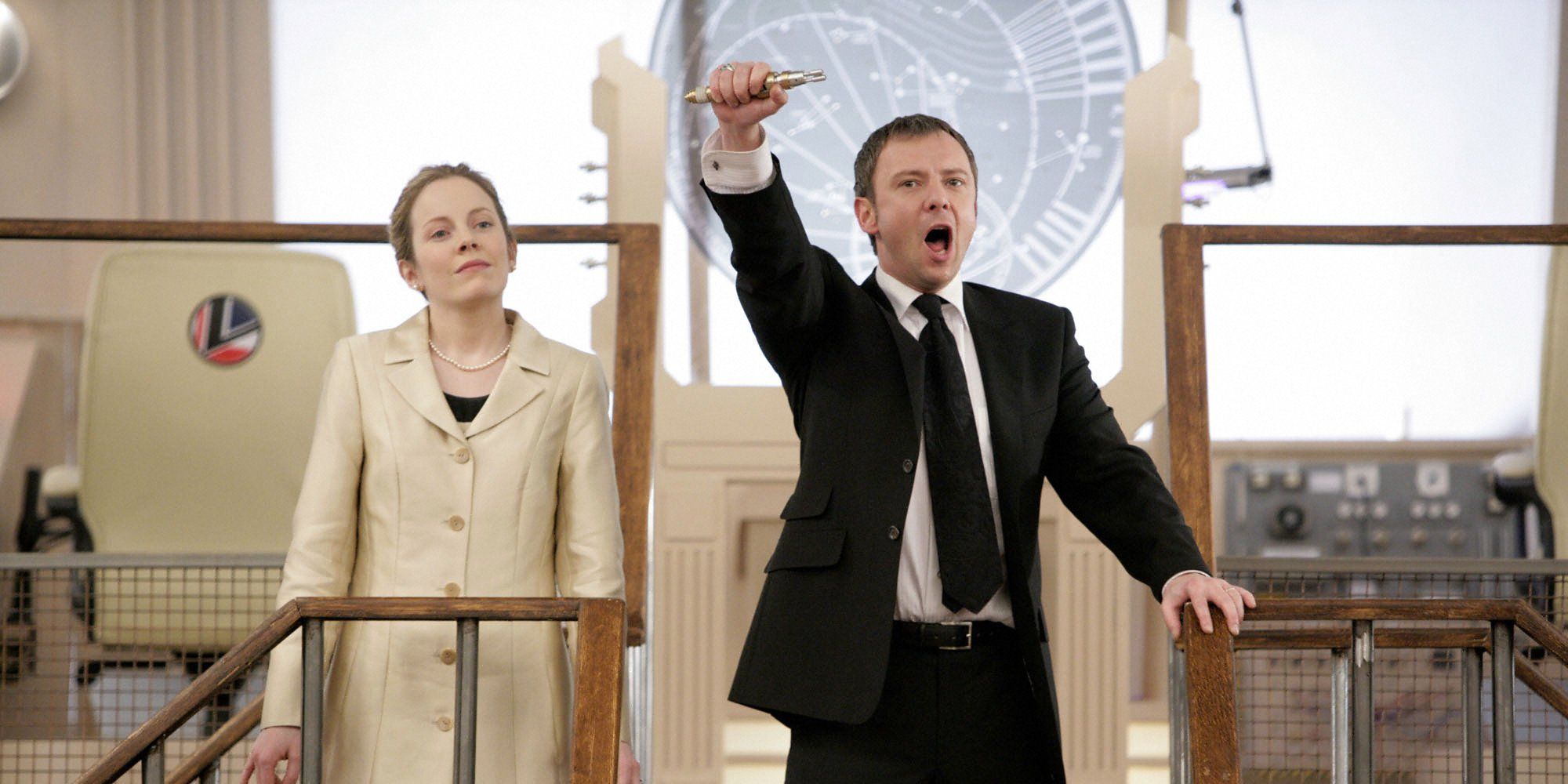 Alexandra Moen as Lucy Saxon and John Simm as The Master in Doctor Who The Sound of Drums 