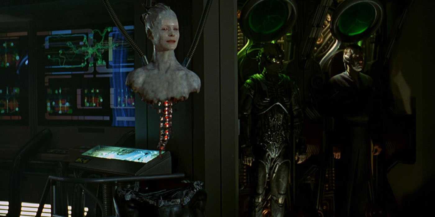 The Borg Queen torso lowered into her body in First Contact