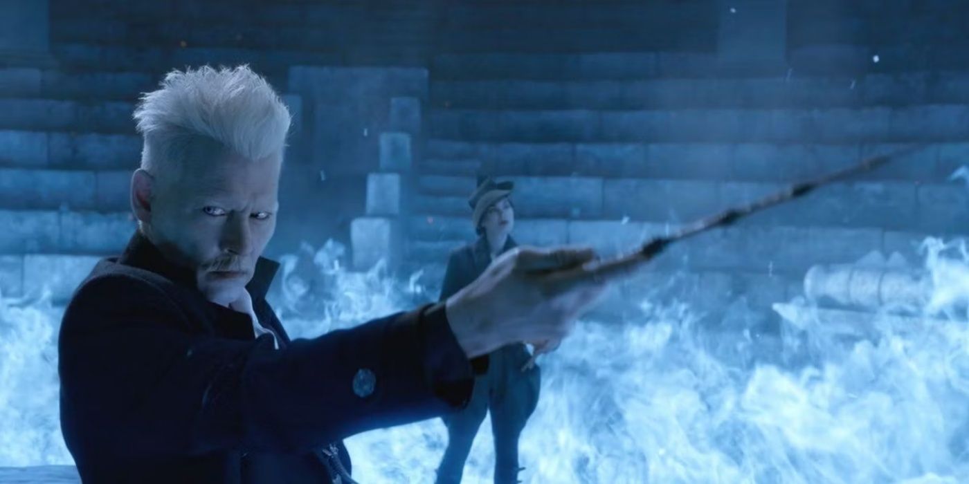 Grindelwald (Johnny Depp) uses the Elder Wand in Fantastic Beasts Crimes Of Grindelwald.