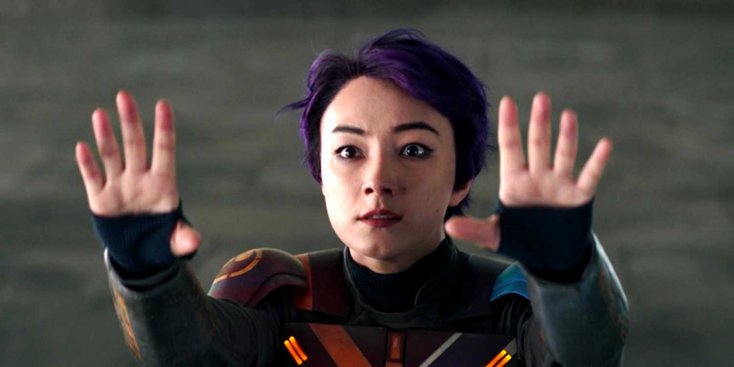 Sabine uses the Force to push Ezra in the Ahsoka finale.