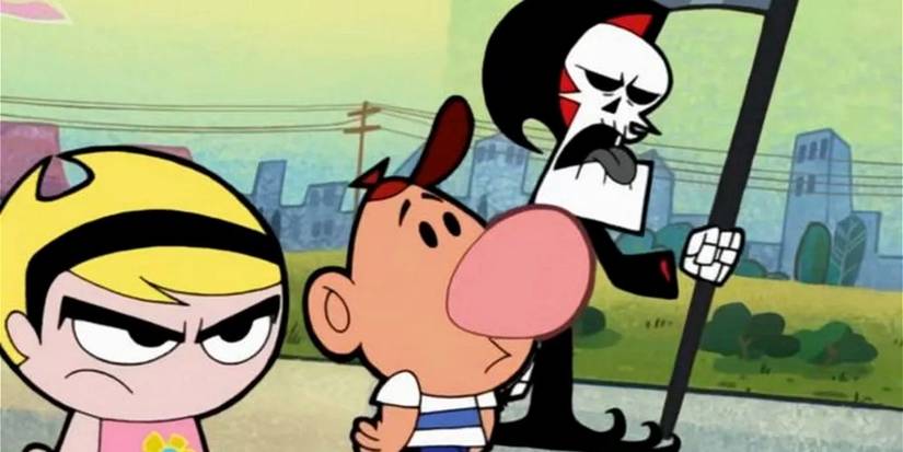 Billy, Mandy e o Ceifador andando na calçada em As Aventuras Assustadoras de Billy e Mandy