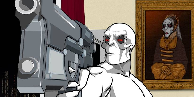 Killface aims a gun in Frisky Dingo
