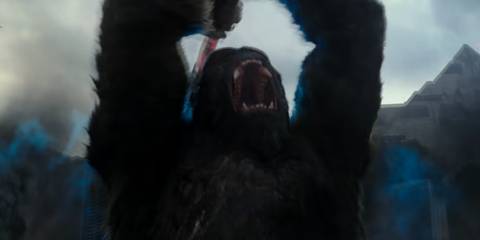 Kong Swings an axe in Godzilla vs. Kong.