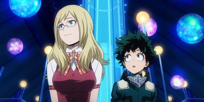 Melissa Shield e Midoriya observando as luzes com admiração