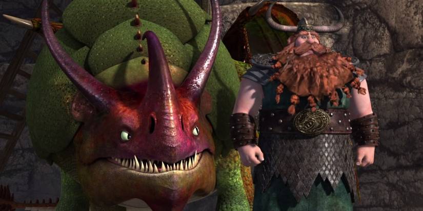Stoick with his Rumblehorn dragon in How to Train Your Dragon