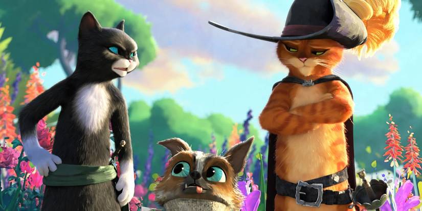 קיטי Softpaws, פריטו ו-Pss in Boots מסתכלים זה על זה ב-Pss in Boots: The Last Wish.