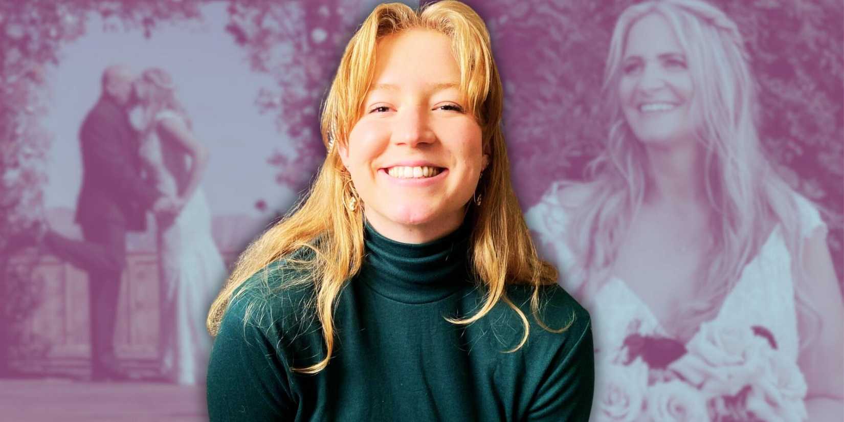 Сестра жены Гвендлин Браун, с церемонией брака Кристин Браун и Дэвида Уолле, стоящая позади