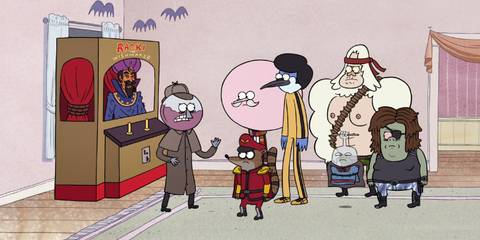 The gang with the Wishmaker Machine in Regular Show.