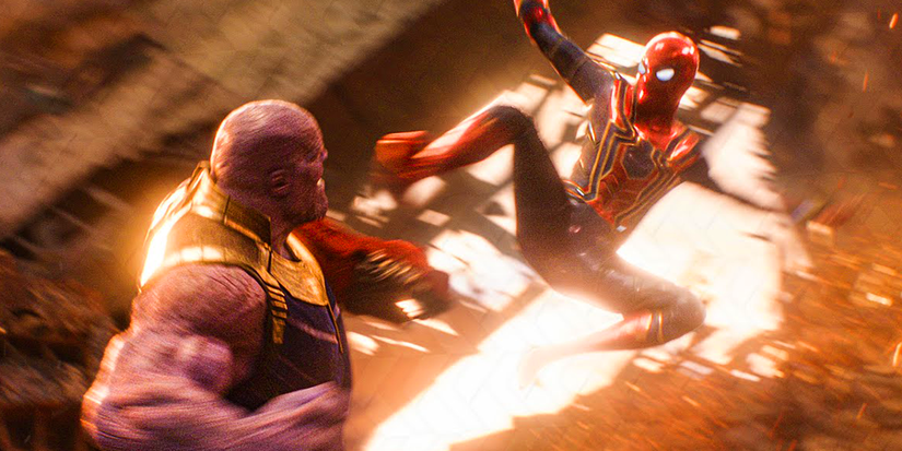 Spider-Man fighting Thanos in Avengers Infinity War