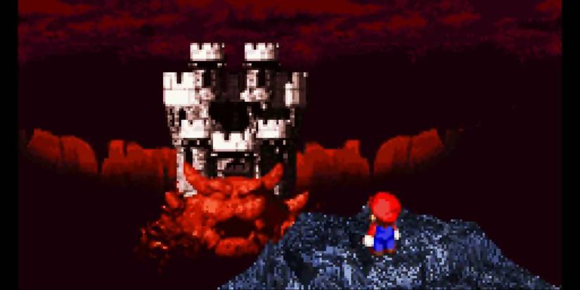 Super Mario RPG Screenshot Of Mario Looking At Bowsers Castle In The Distance