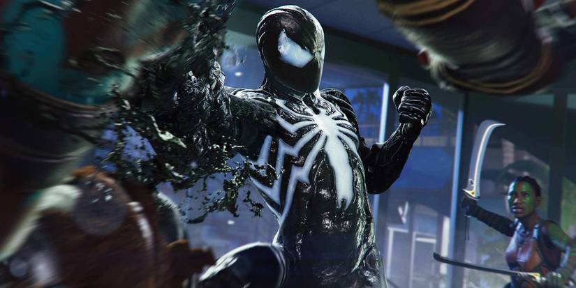 Peter's Symbiote suit in rage mode with the spider becoming more jagged like Venom's final design in Marvel's Spider-Man 2